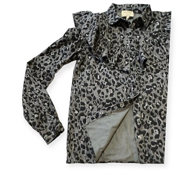 SEZANE MATTY GREY AND BLACK LEOPARD PRINT SHIRT SIZE FR 34/US2 - Picture 7 of 14